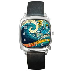 Waves Wave Ocean Sea Abstract Whimsical Abstract Art Square Metal Watch