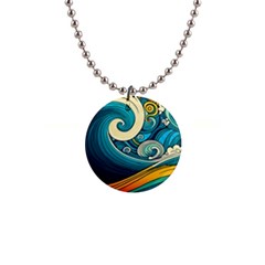 Waves Wave Ocean Sea Abstract Whimsical Abstract Art 1  Button Necklace