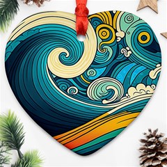 Waves Wave Ocean Sea Abstract Whimsical Abstract Art Heart Ornament (two Sides)