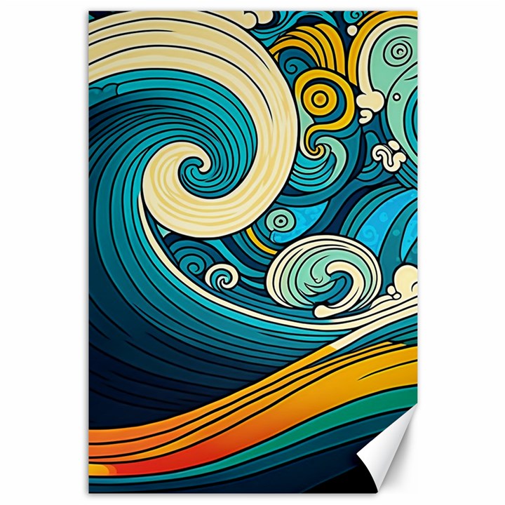 Waves Wave Ocean Sea Abstract Whimsical Abstract Art Canvas 12  x 18 