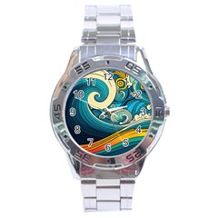 Waves Wave Ocean Sea Abstract Whimsical Abstract Art Stainless Steel Analogue Watch