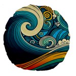 Waves Wave Ocean Sea Abstract Whimsical Abstract Art Large 18  Premium Round Cushions Front