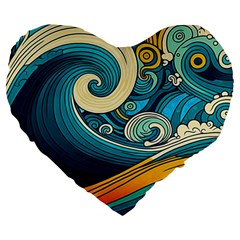 Waves Wave Ocean Sea Abstract Whimsical Abstract Art Large 19  Premium Heart Shape Cushions