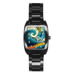 Waves Wave Ocean Sea Abstract Whimsical Abstract Art Stainless Steel Barrel Watch