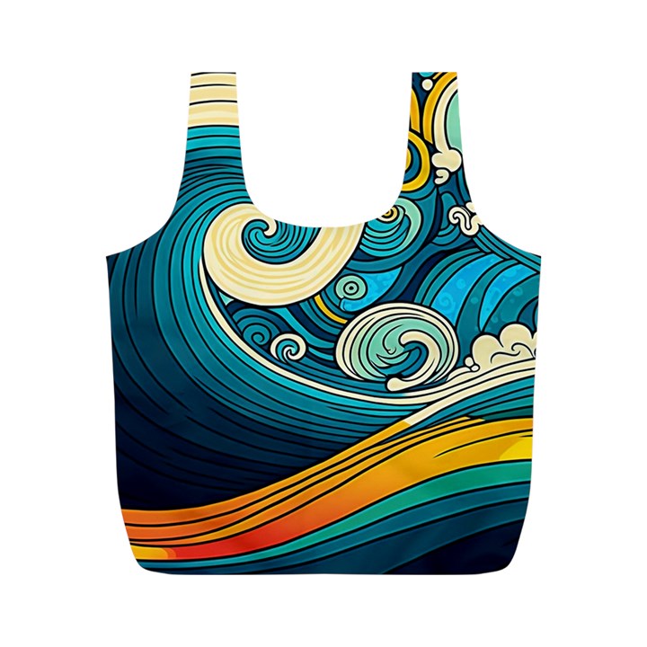 Waves Wave Ocean Sea Abstract Whimsical Abstract Art Full Print Recycle Bag (M)