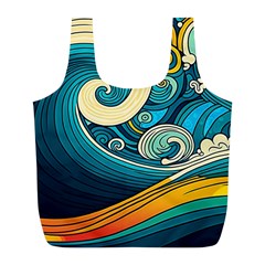 Waves Wave Ocean Sea Abstract Whimsical Abstract Art Full Print Recycle Bag (l) by Pakemis