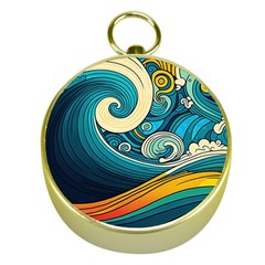 Waves Wave Ocean Sea Abstract Whimsical Abstract Art Gold Compasses