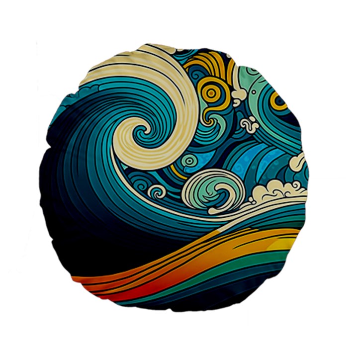 Waves Wave Ocean Sea Abstract Whimsical Abstract Art Standard 15  Premium Flano Round Cushions