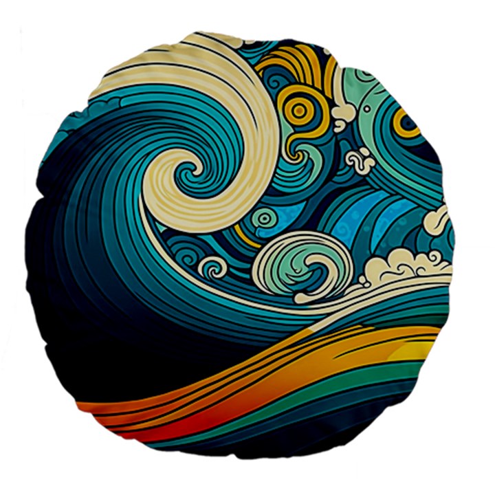 Waves Wave Ocean Sea Abstract Whimsical Abstract Art Large 18  Premium Flano Round Cushions