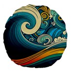 Waves Wave Ocean Sea Abstract Whimsical Abstract Art Large 18  Premium Flano Round Cushions Back