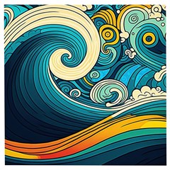 Waves Wave Ocean Sea Abstract Whimsical Abstract Art Wooden Puzzle Square by Pakemis