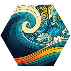 Waves Wave Ocean Sea Abstract Whimsical Abstract Art Wooden Puzzle Hexagon