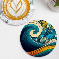 Waves Wave Ocean Sea Abstract Whimsical Abstract Art UV Print Round Tile Coaster