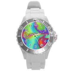 Modern Abstract Liquid Art Pattern Round Plastic Sport Watch (l) by GardenOfOphir