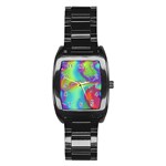 Modern Abstract Liquid Art Pattern Stainless Steel Barrel Watch Front