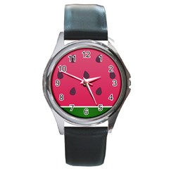 Watermelon Fruit Summer Red Fresh Food Healthy Round Metal Watch by Wegoenart