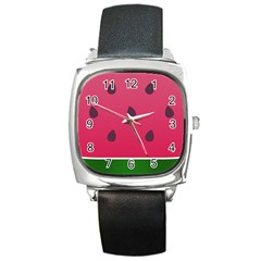 Watermelon Fruit Summer Red Fresh Food Healthy Square Metal Watch by Wegoenart