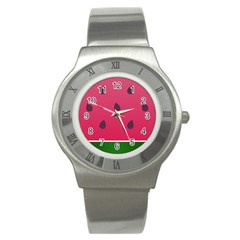 Watermelon Fruit Summer Red Fresh Food Healthy Stainless Steel Watch by Wegoenart