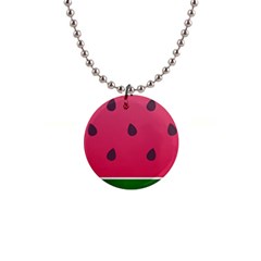 Watermelon Fruit Summer Red Fresh Food Healthy 1  Button Necklace by Wegoenart