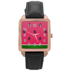 Watermelon Fruit Summer Red Fresh Food Healthy Rose Gold Leather Watch  by Wegoenart