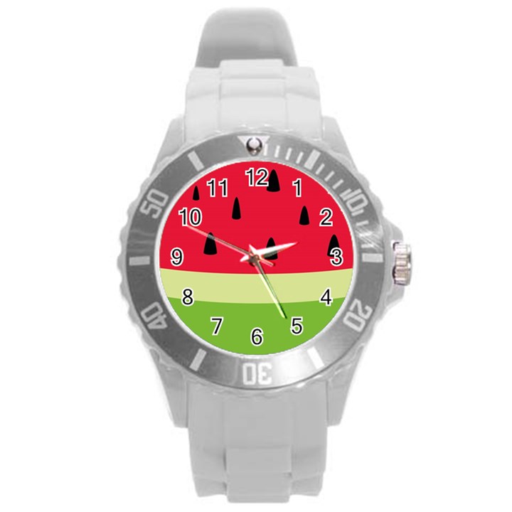 Watermelon Fruit Food Healthy Vitamins Nutrition Round Plastic Sport Watch (L)