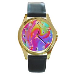 Beautiful Fluid Shapes In A Flowing Background Round Gold Metal Watch by GardenOfOphir