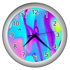 Colorful Abstract Fluid Art Pattern Wall Clock (silver) by GardenOfOphir