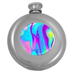 Colorful Abstract Fluid Art Pattern Round Hip Flask (5 Oz) by GardenOfOphir