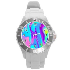 Colorful Abstract Fluid Art Pattern Round Plastic Sport Watch (l) by GardenOfOphir