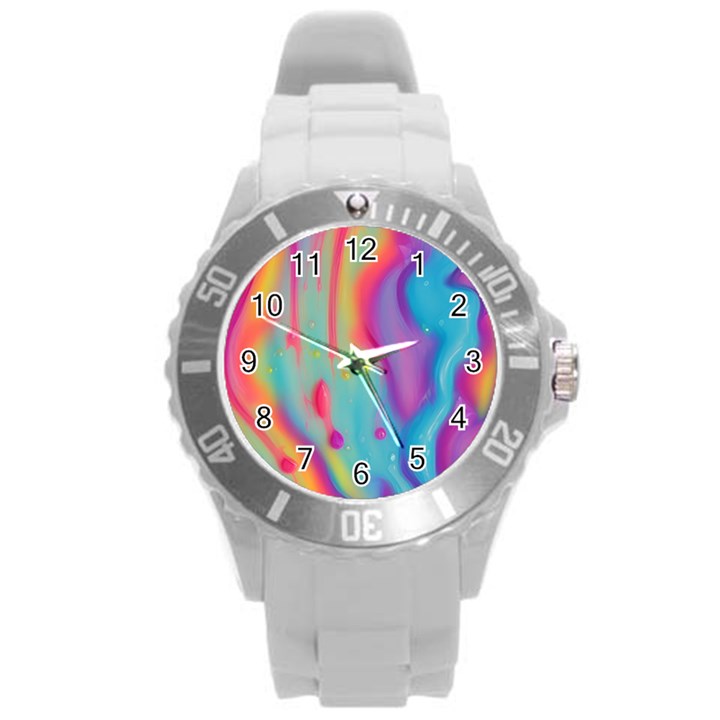 Liquid Art Pattern - Marble Art Round Plastic Sport Watch (L)