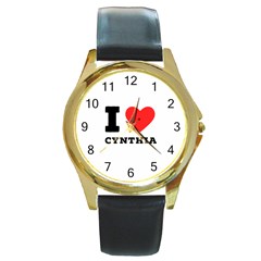 I Love Cynthia Round Gold Metal Watch by ilovewhateva