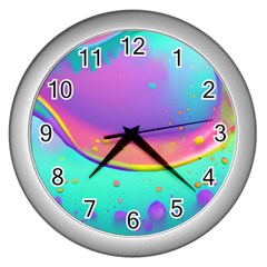 Liquid Art Pattern - Fluid Background Wall Clock (silver) by GardenOfOphir