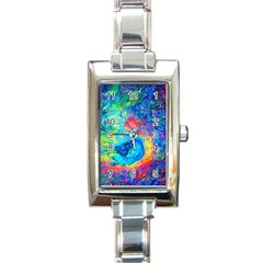 Liquid Art Pattern - Fluid Art Rectangle Italian Charm Watch by GardenOfOphir