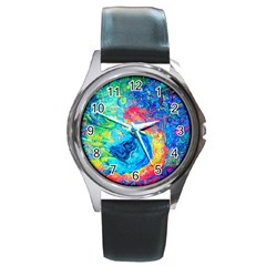 Liquid Art Pattern - Fluid Art Round Metal Watch by GardenOfOphir