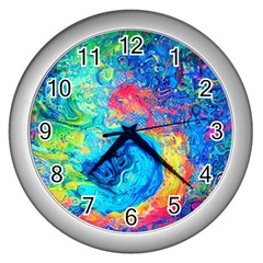 Liquid Art Pattern - Fluid Art Wall Clock (silver) by GardenOfOphir