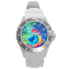 Liquid Art Pattern - Fluid Art Round Plastic Sport Watch (l) by GardenOfOphir