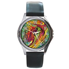 Liquid Art Pattern - Abstract Art Round Metal Watch by GardenOfOphir