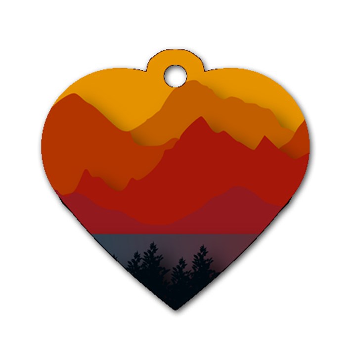 Mountain Forest Nature Scenery Art Mountains Dog Tag Heart (Two Sides)