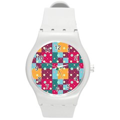 Background Pattern Texture Design Dots Wallpaper Round Plastic Sport Watch (m) by Wegoenart