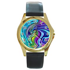 Waves Of Color Round Gold Metal Watch by GardenOfOphir