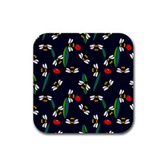 Art Floral Design Pattern Floral Pattern Rubber Square Coaster (4 Pack) by Wegoenart