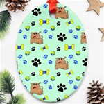 Dog Pattern Seamless Blue Background Scrapbooking Ornament (Oval) Front