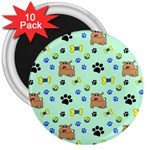 Dog Pattern Seamless Blue Background Scrapbooking 3  Magnets (10 pack)  Front