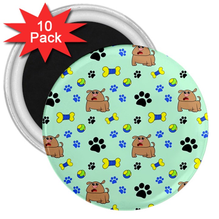 Dog Pattern Seamless Blue Background Scrapbooking 3  Magnets (10 pack) 