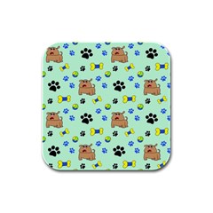 Dog Pattern Seamless Blue Background Scrapbooking Rubber Square Coaster (4 Pack) by Wegoenart