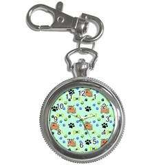 Dog Pattern Seamless Blue Background Scrapbooking Key Chain Watches