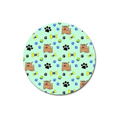 Dog Pattern Seamless Blue Background Scrapbooking Magnet 3  (round) by Wegoenart