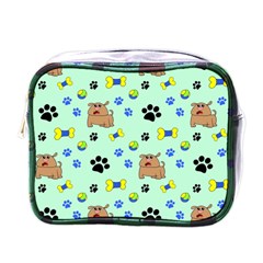 Dog Pattern Seamless Blue Background Scrapbooking Mini Toiletries Bag (one Side) by Wegoenart