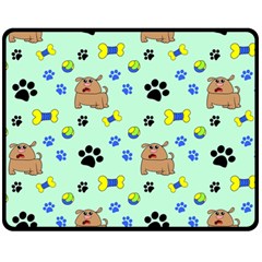 Dog Pattern Seamless Blue Background Scrapbooking One Side Fleece Blanket (medium) by Wegoenart