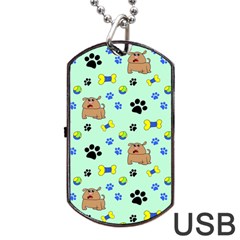 Dog Pattern Seamless Blue Background Scrapbooking Dog Tag Usb Flash (two Sides) by Wegoenart